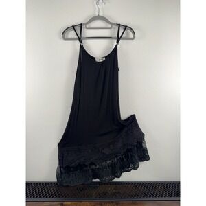 Vintage Lady Noiz Black Lace Slip Hem Tank Dress Small Boho Spaghetti Strap Mini